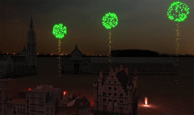 Fireworks combined with 3D models