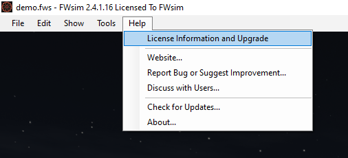 "License Info and Upgrade" in the Help menu